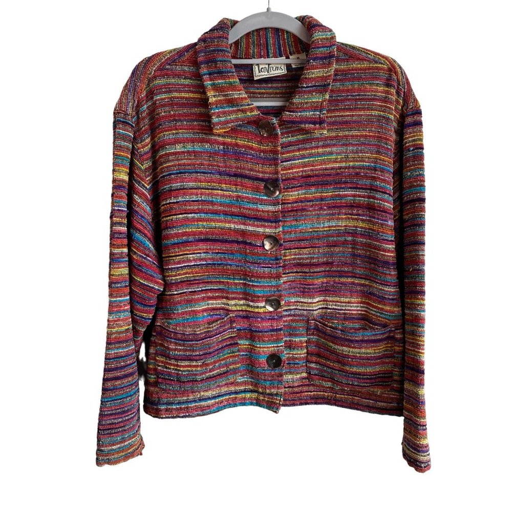 Tantrums Corded Womens Jacket Sz M Colorful‎ Vintage Striped Button Southwestern